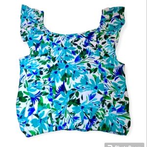 Speechless kids girls blouse blue green and aqua floral print w/ruffles